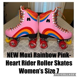 Moxi Rainbow Pink-Heart Rider Roller Skates Women’s Size 7